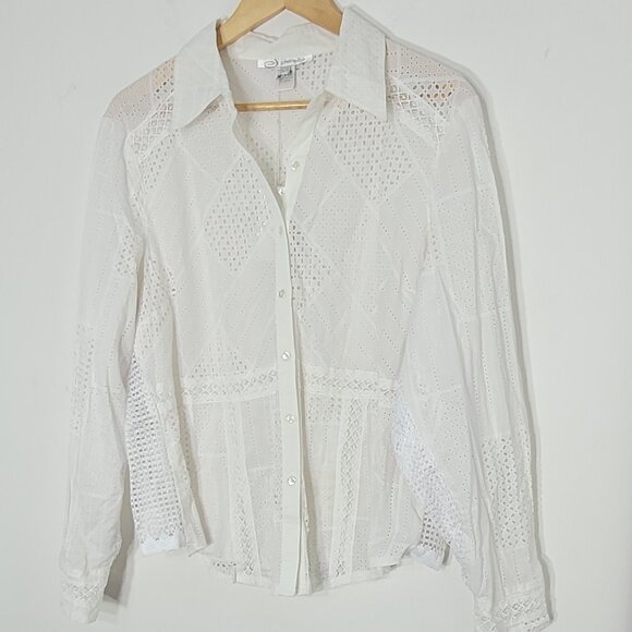 Studio Made NEW White Lace 100% Cotton Button Down Casual Shirt Size XLarge NWT - Picture 2 of 11